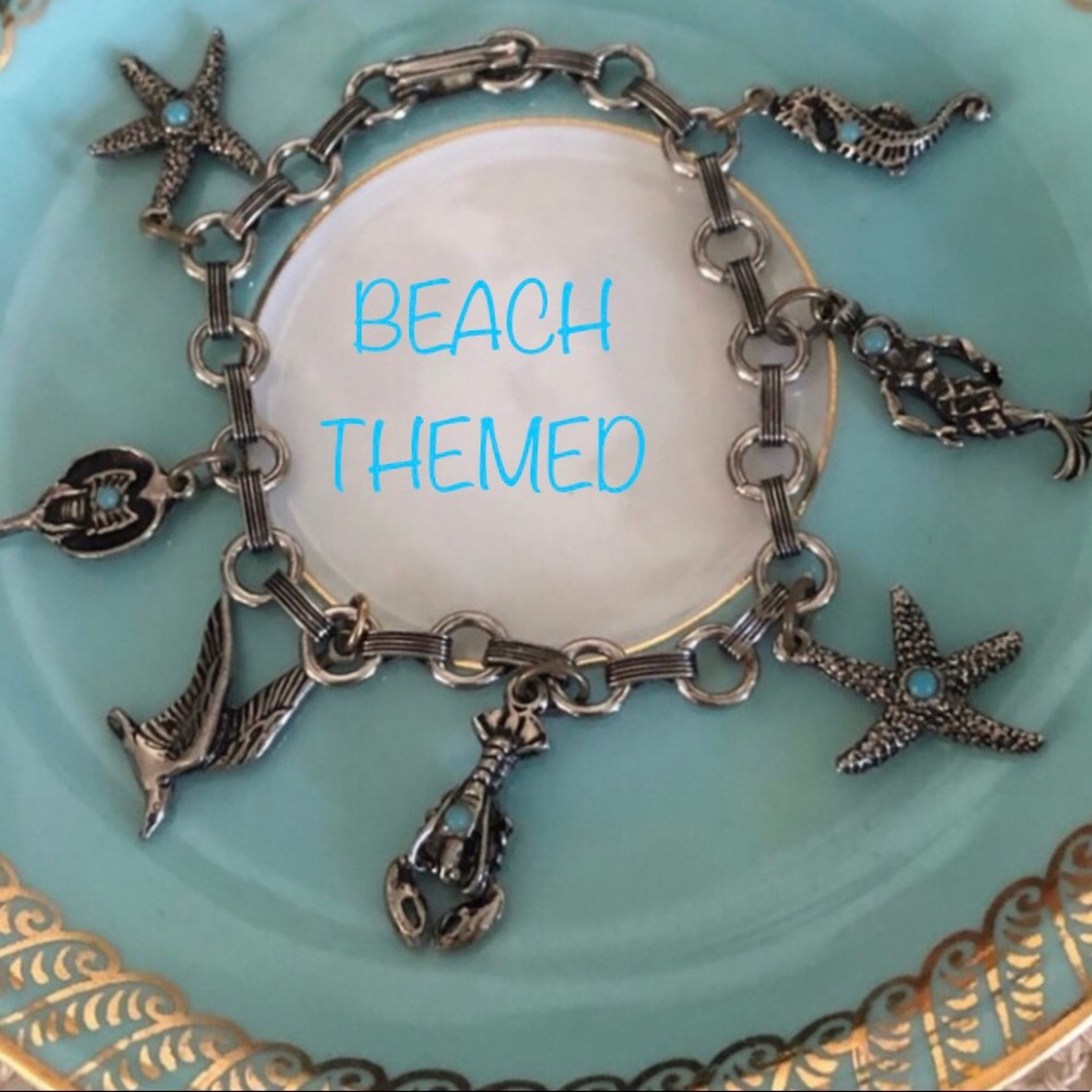 Vintage Silver & Turquoise Beach Charm Bracelet - Picture 4 of 13